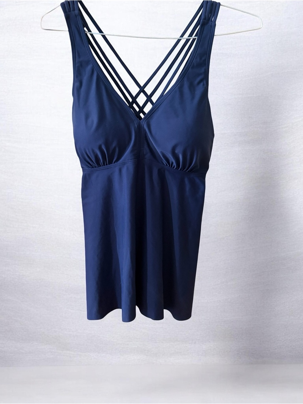 Amazon Navy Strappy V-Neck Swim Tank with Crisscross Back